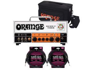 Orange Rocker 15 Terror 15-watt 2-channel Tube Head, Orange Gig Bag Large, (2) ErnieBall Cable Bundle