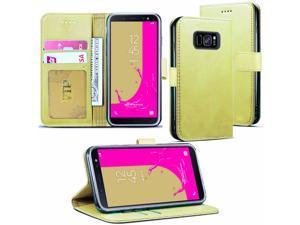 Leather Magnetic Credit Card Slot Case Wallet Case Flip Case Cover for Samsung Galaxy S7 Case, Gold