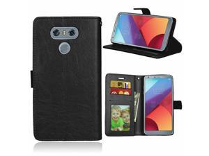 Leather Magnetic Credit Card Slot Case Wallet Case Flip Case Cover for LG G6 Case, Black