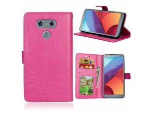 Leather Magnetic Credit Card Slot Case Wallet Case Flip Case Cover for LG G6 Case, Hot Pink