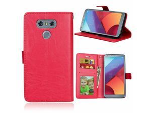 Leather Magnetic Credit Card Slot Case Wallet Case Flip Case Cover for LG G6 Case, Red