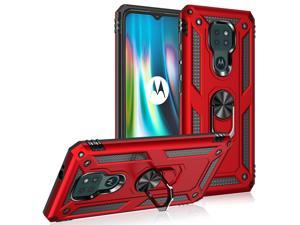 Anti-Drop Hybrid Magnetic Hard Case Armor Case with Ring Holder Case for Motorola Moto G Play 2021 Case (6.5"), Red