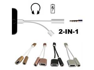 2in1 Lightning to 3.5mm Headphone Jack Adapter+Charge Cable for iPhone 6 7 Plus-Black