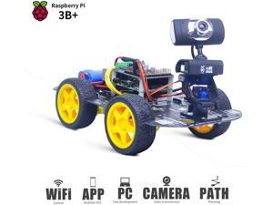 DS Wireless Wifi/Bluetooth Robot Car Kit for Raspberry pi 3B+, Remote Control Hd Camera 16G SD Card Robotics Smart Educational Toy controlled by iOS Android App PC software with Source Code