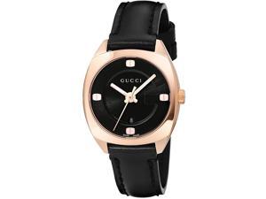 GUCCI WOMEN'S 29MM BLACK LEATHER BAND STEEL CASE QUARTZ ANALOG WATCH YA142509 GUCCI WOMEN'S 29MM BLACK LEATHER BAND STEEL CASE QUARTZ ANALOG WATCH YA142509