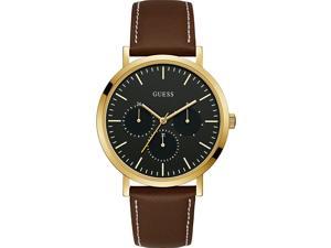 GUESS Men's SLATE 44mm Brown Leather Band Steel Case Quartz Watch W1044G1