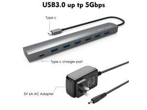 Wavlink USB 3.1 to USB 3.0 7-Port USB-C Hub Aluminum Hub Bus Multi-function USB Extender- 9.5" Built-in USB 3.1 Type C Extension Cable Transfer Rates Up to 5Gbps w/ 5V AC Power Adapter- Gray Wavlink USB 3.1 to USB 3.0 7-Port USB-C Hub Aluminum Hub Bus Multi-function USB Extender- 9.5" Built-in USB 3.1 Type C Extension Cable Transfer Rates Up to 5Gbps w/ 5V AC Power Adapter- Gray