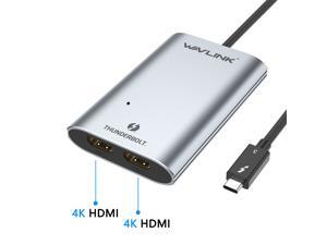 Wavlink Type-C Thunderbolt 3 to Dual HDMI Display Adapter, Aluminum Adapter Supports Dual HDMI(2.0) displays Up to 4K@60Hz Thunderbolt™ 3 systems from Apple, Dell, HP, Lenovo meet this requirement Wavlink Type-C Thunderbolt 3 to Dual HDMI Display Adapter, Aluminum Adapter Supports Dual HDMI(2.0) displays Up to 4K@60Hz Thunderbolt™ 3 systems from Apple, Dell, HP, Lenovo meet this requirement
