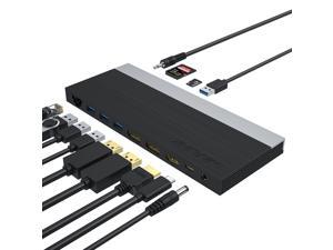 Wavlink USB-C Triple Display ( Dual DP + 1 HDMI) Docking Station with 65W Charging, USB C Gen 2 System, 2 Display Ports & HDMI, 4 USB 3.0, SD/TF Card Reader, Gigabit Ethernet) For MacBook Pro, Windows