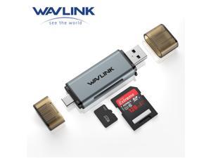 Wavlink SD Card Reader, USB C+USB3.0 Micro SD Memory Card Reader Adapter for TF SD Micro SD SDXC SDHC MMC RS-MMC Micro SDXC Micro SDHC UHS-I, For MacBook Air/Pro, iPad Pro, Samsung Galaxy S21, Android
