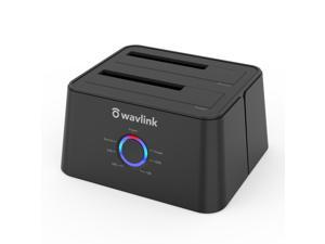 Wavlink USB 3.0 To USB C SATA Dual Bay External Hard Drive Enclosure for 2.5" & 3.5" HDD with UASP (6Gbps) SSD Enclosure 12V 3A Power Adapter [Support 2x 8TB]  Duplicator/Clone and One Button Backup