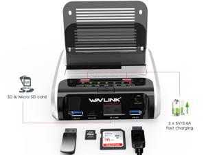 Wavlink X-MAN USB 3.0 to SATA Dual-Bay Hard Drive Docking Station with Offline Clone & UASP, 2 USB 3.0 Port, 2 Fast Charging Port, SD & Micro SD Card Reader, 7 LED Indication, for 2.5"/3.5" HDD SSD