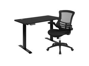 Flash Furniture 48"W x 24"D Electric Height Adjustable Stand Up Computer Desk with Black Mesh Swivel Ergonomic Task Office Chair Flash Furniture 48"W x 24"D Electric Height Adjustable Stand Up Computer Desk with Black Mesh Swivel Ergonomic Task Office Chair