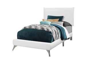 Monarch Specialties Twin Size Leather-Look with Chrome Legs Bed, White