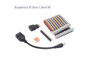 Geekworm Raspberry Pi Zero / Zero W 2x20 Pin GPIO Cable + USB OTG Cable + Mini HDMI Adapter + 2x20 Pin Male Header + Copper Heat Sink 5in1 kit