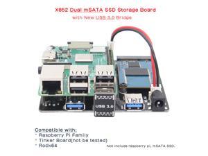 Raspberry Pi 3 Model B+ (B Plus)/3B X852 Dual mSATA SSD Storage Expansion Board X852 USB 3.0 Module Adapter for Raspberry Pi 3 Model B+(plus)/3B/2B/B+/ROCK64 Raspberry Pi 3 Model B+ (B Plus)/3B X852 Dual mSATA SSD Storage Expansion Board X852 USB 3.0 Module Adapter for Raspberry Pi 3 Model B+(plus)/3B/2B/B+/ROCK64