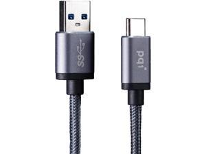 PQI Type C Charger Cable - Cotton Braided USB to USB C Cable - 3.3ft (100cm) Iron Grey Charging Cord