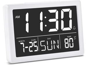 7 Inch Autoset Backup Battery or USB Charger Operated Desk Clock with Calendar,Day and Second Large Digital Display,Auto Dimmer or DST Clocks for Seniors. WallarGe Digital Alarm Clock for Bedroom 