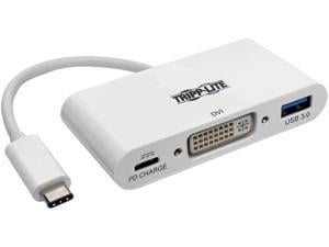 USB C to DVI Multiport Video Adapter Converter 1080p w/ USB-A Hub & USB-C PD Charging Port Thunderbolt 3 Compatible USB Type C USB Type-C (U444-06N-DU-C)