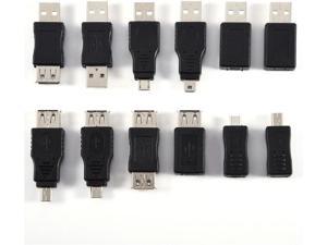Pack of 12 Pcs Multiple USB2.0 Adapters Micro/Mini Male Female Converters Connectors