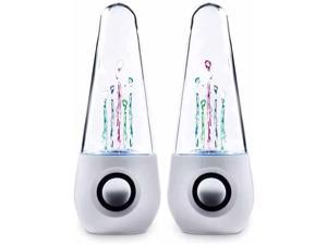 WHITE DANCING WATER SPEAKERS POWERED BY USB 8.5  X  8.5 X 20cm 