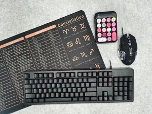 Basaltech Black Membrane Keyboard and Wired Computer Mouse Plus Large Computer Gaming Mouse Pad