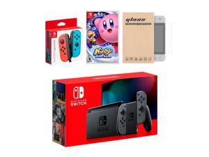 Nintendo Switch Gray Joy-Con Console Bundle with an Extra Pair of Neon Red/Blue Joy-Con, Kirby Star Allies, and Tempered Glass Screen Protector Nintendo Switch Gray Joy-Con Console Bundle with an Extra Pair of Neon Red/Blue Joy-Con, Kirby Star Allies, and Tempered Glass Screen Protector