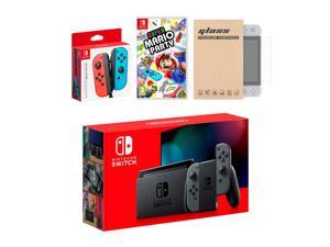 Nintendo Switch Gray Joy-Con Console Bundle with an Extra Pair of Neon Red/Blue Joy-Con, Super Mario Party, and Tempered Glass Screen Protector Nintendo Switch Gray Joy-Con Console Bundle with an Extra Pair of Neon Red/Blue Joy-Con, Super Mario Party, and Tempered Glass Screen Protector