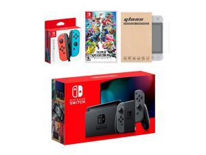 Nintendo Switch Gray Joy-Con Console Bundle with an Extra Pair of Neon Red/Blue Joy-Con, Super Smash Bros. Ultimate, and Tempered Glass Screen Protector Nintendo Switch Gray Joy-Con Console Bundle with an Extra Pair of Neon Red/Blue Joy-Con, Super Smash Bros. Ultimate, and Tempered Glass Screen Protector