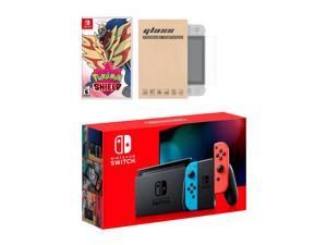 Nintendo Switch Neon Red Blue JoyCon Console Pokemon Shield Bundle with Mytrix Tempered Glass Screen Protector  Improved Battery Life Console with the Best Pokemon Game