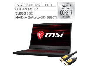 MSI GF65 120Hz 15.6" IPS FHD Thin Gaming Laptop, Core i7-10750H Hexa-Core up to 5.0 GHz, GTX 1660Ti 6GB GDDR6 VR Ready, 8GB RAM, 512GB SSD, Backlit KB, Ethernet, Mytrix HDMI Cable, Win 10 MSI GF65 120Hz 15.6" IPS FHD Thin Gaming Laptop, Core i7-10750H Hexa-Core up to 5.0 GHz, GTX 1660Ti 6GB GDDR6 VR Ready, 8GB RAM, 512GB SSD, Backlit KB, Ethernet, Mytrix HDMI Cable, Win 10