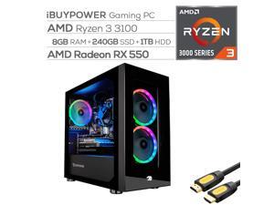 iBUYPOWER Desktop Gaming PC AMD Ryzen 3 3100 Up To 3.9GHz Radeon RX 550 2GB 8GB DDR4 RAM 240GB SSD+1TB HDD RJ-45 LAN Wi-Fi HDMI Mytrix HDMI Cable Win 10 w/Keyboard Mouse iBUYPOWER Desktop Gaming PC AMD Ryzen 3 3100 Up To 3.9GHz Radeon RX 550 2GB 8GB DDR4 RAM 240GB SSD+1TB HDD RJ-45 LAN Wi-Fi HDMI Mytrix HDMI Cable Win 10 w/Keyboard Mouse
