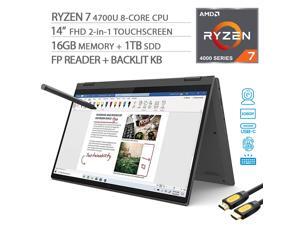Lenovo Flex 5 2-in-1 Touchscreen Laptop, 14" FHD 1080p, AMD Ryzen 7 4700U 8-Core, 16GB 3200MHz RAM, 1TB SSD, FP Reader, Backlit KB, USB-C, Webcam, Pen, Mytrix HDMI Cable, Win 10 Lenovo Flex 5 2-in-1 Touchscreen Laptop, 14" FHD 1080p, AMD Ryzen 7 4700U 8-Core, 16GB 3200MHz RAM, 1TB SSD, FP Reader, Backlit KB, USB-C, Webcam, Pen, Mytrix HDMI Cable, Win 10