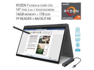 Lenovo Flex 5 2-in-1 Touchscreen Laptop, 14" FHD 1080p, AMD Ryzen 7 4700U 8-Core, 16GB 3200MHz RAM, 1TB SSD, FP Reader, Backlit KB, USB-C, Webcam, Pen, Mytrix Ethernet Hub, Win 10 Lenovo Flex 5 2-in-1 Touchscreen Laptop, 14" FHD 1080p, AMD Ryzen 7 4700U 8-Core, 16GB 3200MHz RAM, 1TB SSD, FP Reader, Backlit KB, USB-C, Webcam, Pen, Mytrix Ethernet Hub, Win 10