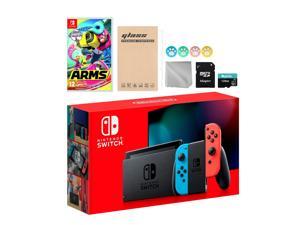 Nintendo Switch Neon Red Blue JoyCon Console Set Bundle With Arms And Mytrix Accessories