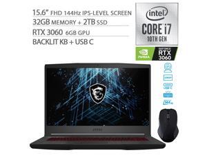 MSI GF65 3060 Gaming Laptop, 15.6" FHD 144Hz, Intel Core i7-10750H 6-Core, GeForce RTX 3060 6GB GDDR6, 32GB RAM, 2TB SSD, USB-C, Backlight KB, Wi-Fi 6, Ethernet, Mytrix Wireless Mouse, Win 10 MSI GF65 3060 Gaming Laptop, 15.6" FHD 144Hz, Intel Core i7-10750H 6-Core, GeForce RTX 3060 6GB GDDR6, 32GB RAM, 2TB SSD, USB-C, Backlight KB, Wi-Fi 6, Ethernet, Mytrix Wireless Mouse, Win 10