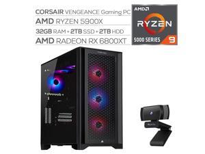 Corsair VENGEANCE Liquid Cool Desktop PC AMD Ryzen 9 5900X up to 4.80 GHz Radeon RX 6800 XT 16GB 32GB RAM 2TB SSD+2TB HDD USB-C WiFi 6 RJ-45 Ethernet Mytrix Webcam Win 10 Corsair VENGEANCE Liquid Cool Desktop PC AMD Ryzen 9 5900X up to 4.80 GHz Radeon RX 6800 XT 16GB 32GB RAM 2TB SSD+2TB HDD USB-C WiFi 6 RJ-45 Ethernet Mytrix Webcam Win 10
