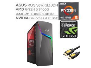 ROG Strix GL10DH Gaming Desktop, AMD Ryzen 5 3400G, GeForce GTX 1650 4GB, 32GB DDR4 RAM, 1TB SSD+1TB HDD, Wi-Fi, RJ-45 Ethernet, HDMI/DP/DVI, Mytrix HDMI Cable, Win10 w/keyboard and mouse ROG Strix GL10DH Gaming Desktop, AMD Ryzen 5 3400G, GeForce GTX 1650 4GB, 32GB DDR4 RAM, 1TB SSD+1TB HDD, Wi-Fi, RJ-45 Ethernet, HDMI/DP/DVI, Mytrix HDMI Cable, Win10 w/keyboard and mouse