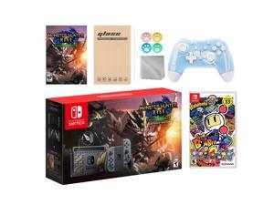 Nintendo Switch Monster Hunter Limited Console Set Plus Monster Hunter Rise Deluxe Edition, Bundle With Super Bomberman R And Mytrix Wireless Switch Pro Controller and Accessories