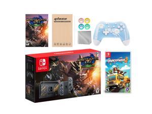 Nintendo Switch Monster Hunter Limited Console Set Plus Monster Hunter Rise Deluxe Edition, Bundle With Overcooked! 2 And Mytrix Wireless Switch Pro Controller and Accessories