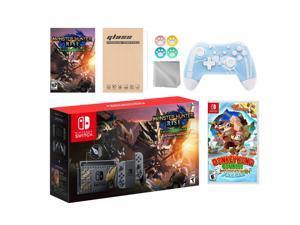 Nintendo Switch Monster Hunter Limited Console Set Plus Monster Hunter Rise Deluxe Edition, Bundle With Donkey Kong Country And Mytrix Wireless Pro Controller and Accessories