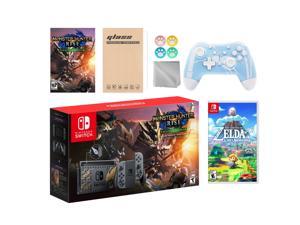 Nintendo Switch Monster Hunter Limited Console Set Plus Monster Hunter Rise Deluxe Edition, Bundle With The Legend of Zelda Link's Awakening And Mytrix Wireless Pro Controller and Accessories