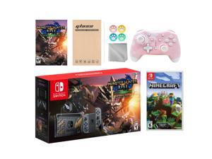 Nintendo Switch Monster Hunter Limited Console Set Plus Monster Hunter Rise Deluxe Edition, Bundle With Minecraft And Mytrix Wireless Switch Pro Controller and Accessories