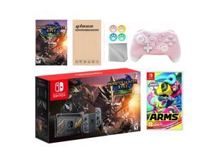Nintendo Switch Monster Hunter Limited Console Set Plus Monster Hunter Rise Deluxe Edition, Bundle With Arms And Mytrix Wireless Switch Pro Controller and Accessories
