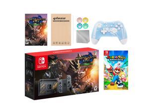 Nintendo Switch Monster Hunter Limited Console Set Plus Monster Hunter Rise Deluxe Edition, Bundle With Mario Rabbids Kingdom Battle And Mytrix Wireless Controller and Accessories