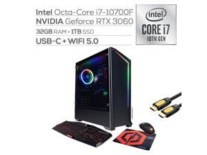 CyberPowerPC MSAAG3000 VR Gaming Liquid Cool Desktop PC, GeForce RTX 3060, Intel 8-Core i7-10700F, 32GB RAM, 1TB PCIe SSD, USB-C, HDMI/DP, RJ-45, Wi-Fi, RGB Tower, Mytrix HDMI Cable, Win 10 CyberPowerPC MSAAG3000 VR Gaming Liquid Cool Desktop PC, GeForce RTX 3060, Intel 8-Core i7-10700F, 32GB RAM, 1TB PCIe SSD, USB-C, HDMI/DP, RJ-45, Wi-Fi, RGB Tower, Mytrix HDMI Cable, Win 10