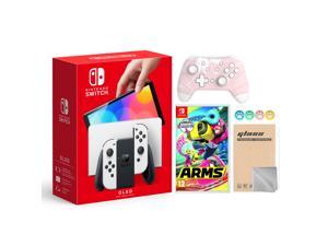 2021 New Nintendo Switch OLED Model White Joy Con 64GB Console Improved HD Screen  LANPort Dock with Arms And Mytrix Wireless Switch Pro Controller and Accessories