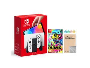 2021 New Nintendo Switch OLED Model White Joy Con 64GB Console Improved HD Screen  LANPort Dock with Arms And Mytrix Joystick Caps  Screen Protector