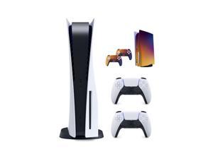 PlayStation New 825GB SSD Console Disc Drive Version with Wireless Controller and Mytrix Purple Orange Fade Full Body Skins for PS-5 Disc Version Console and Two Controllers