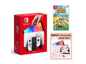 2022 New Nintendo Switch OLED Model White with Animal Crossing: New Horizons and Mytrix Full Body Skin Sticker for NS OLED Console, Dock and Joycons - Sakura Pink